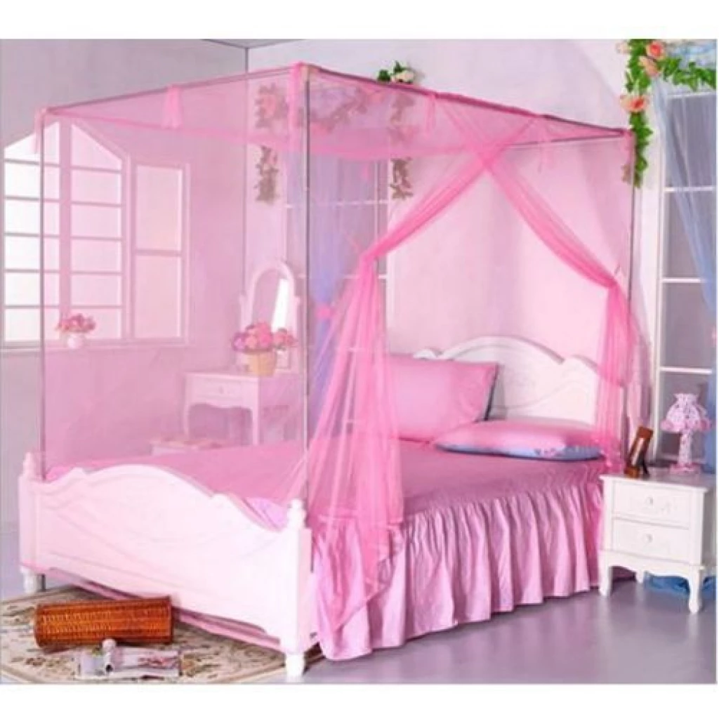 Steel Flat Topped Luxury Mosquito Net With Stands – Pink Mosquito Nets TilyExpress 4