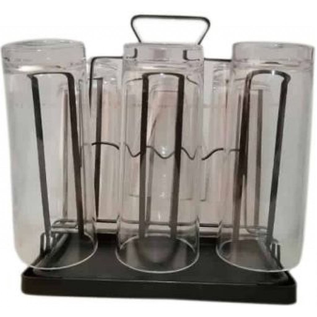 Square 6 Glasses, Cups Holder Stand Storage Organizer Draining Rack-Brown