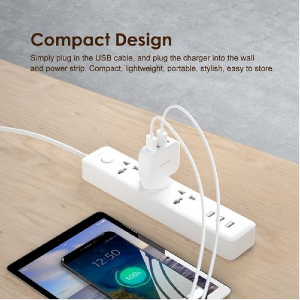 Oraimo Phone Charger Fast Charger UK Dual USB OCW-U81F White