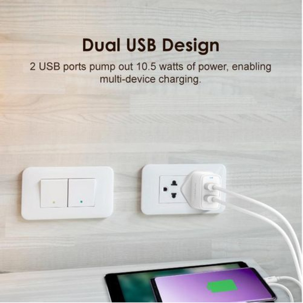 Oraimo Phone Charger UK Dual USB OCW-U63D White