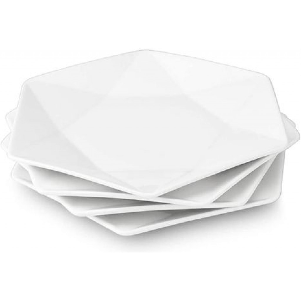 6 Pieces Of Hexagonal Plain Design Dinner Plates -White.