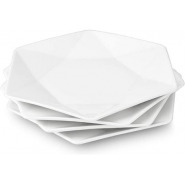 6 Pieces Of Hexagonal Plain Design Dinner Plates -White.