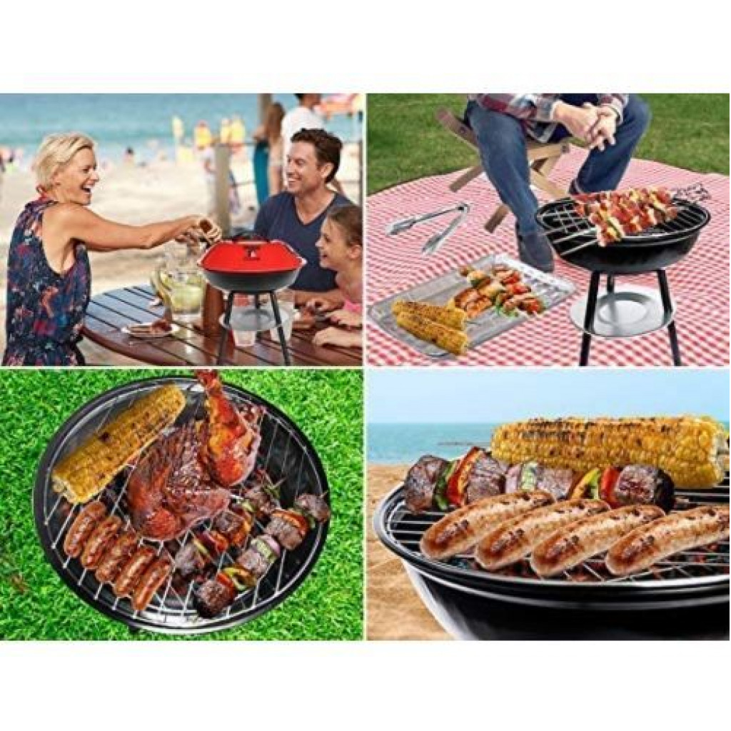 Portable Metal Kettle Trolley Barbecue Wood Charcoal Grill, Blue