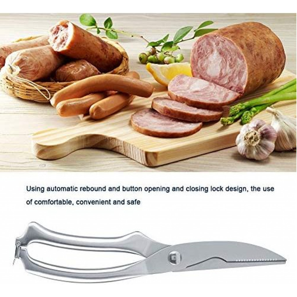 Professional Steel Poultry Kitchen Scissors For Chicken, Meat, BBQ-Silver.