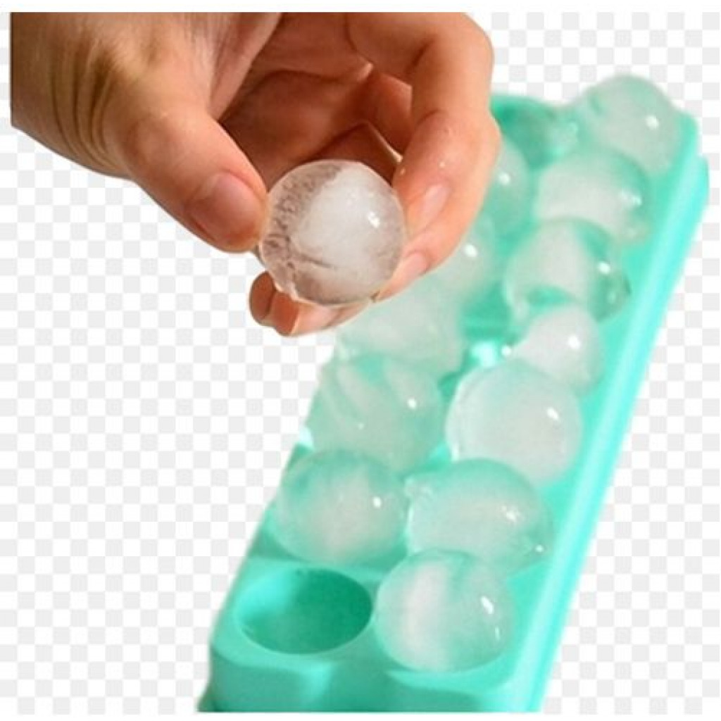 2 Piece, 14 Grid Round Ice Cube Tray Mould Ice Ball Maker-Green