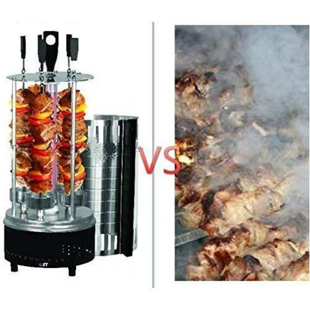 Electric Meat Vegetable Barbecue Kebab Machine Maker - 6 Forks, Silver
