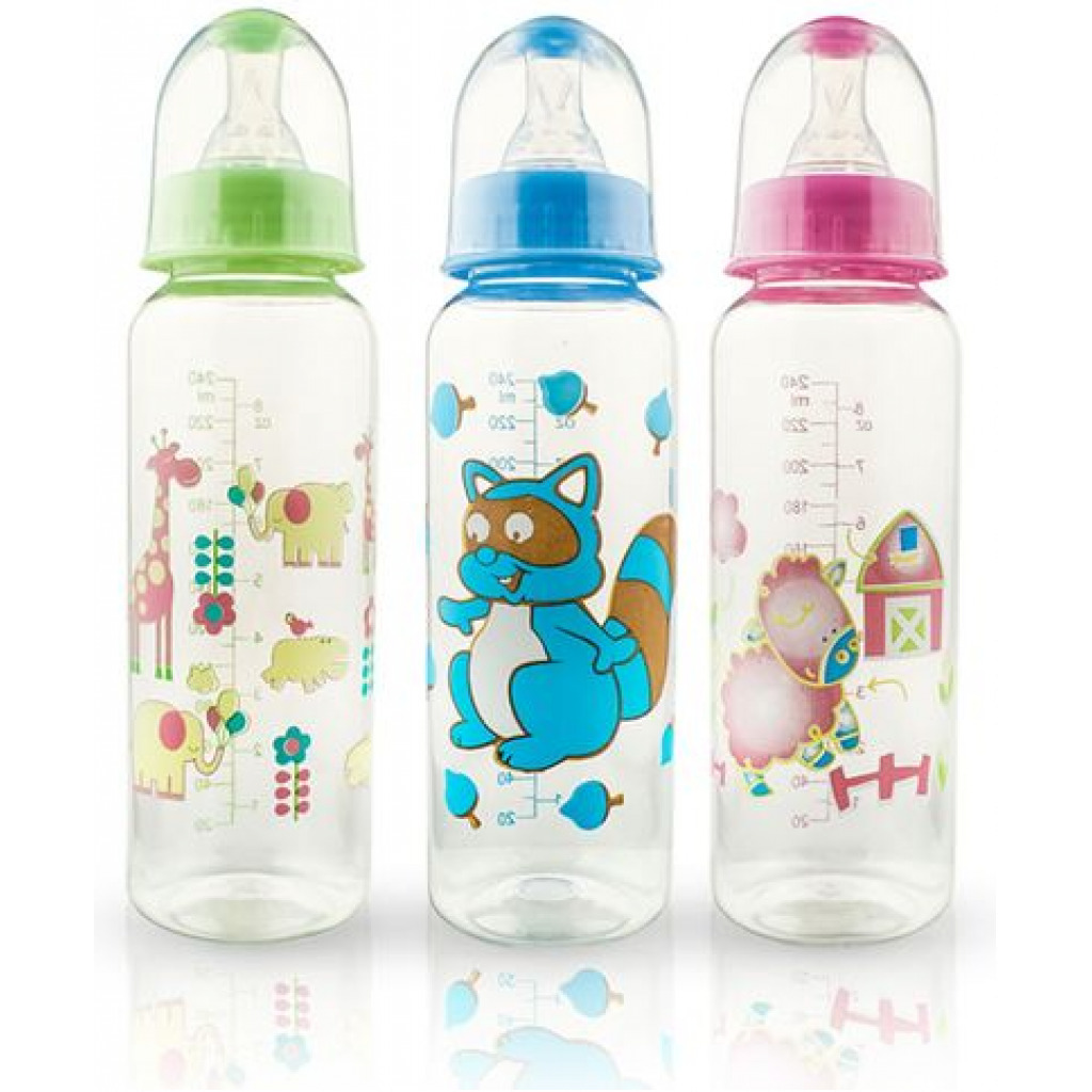 Set of 3 Milk Baby feeding Bottle 240 ml-Multi-Colours