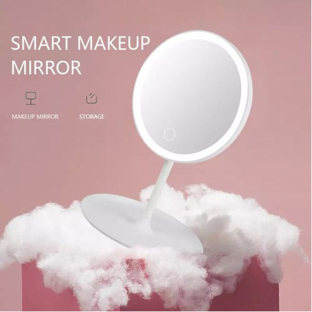 Rechargeable LED Touch Screen Cosmetic Makeup Mirror With Vanity Lamp Lights -White