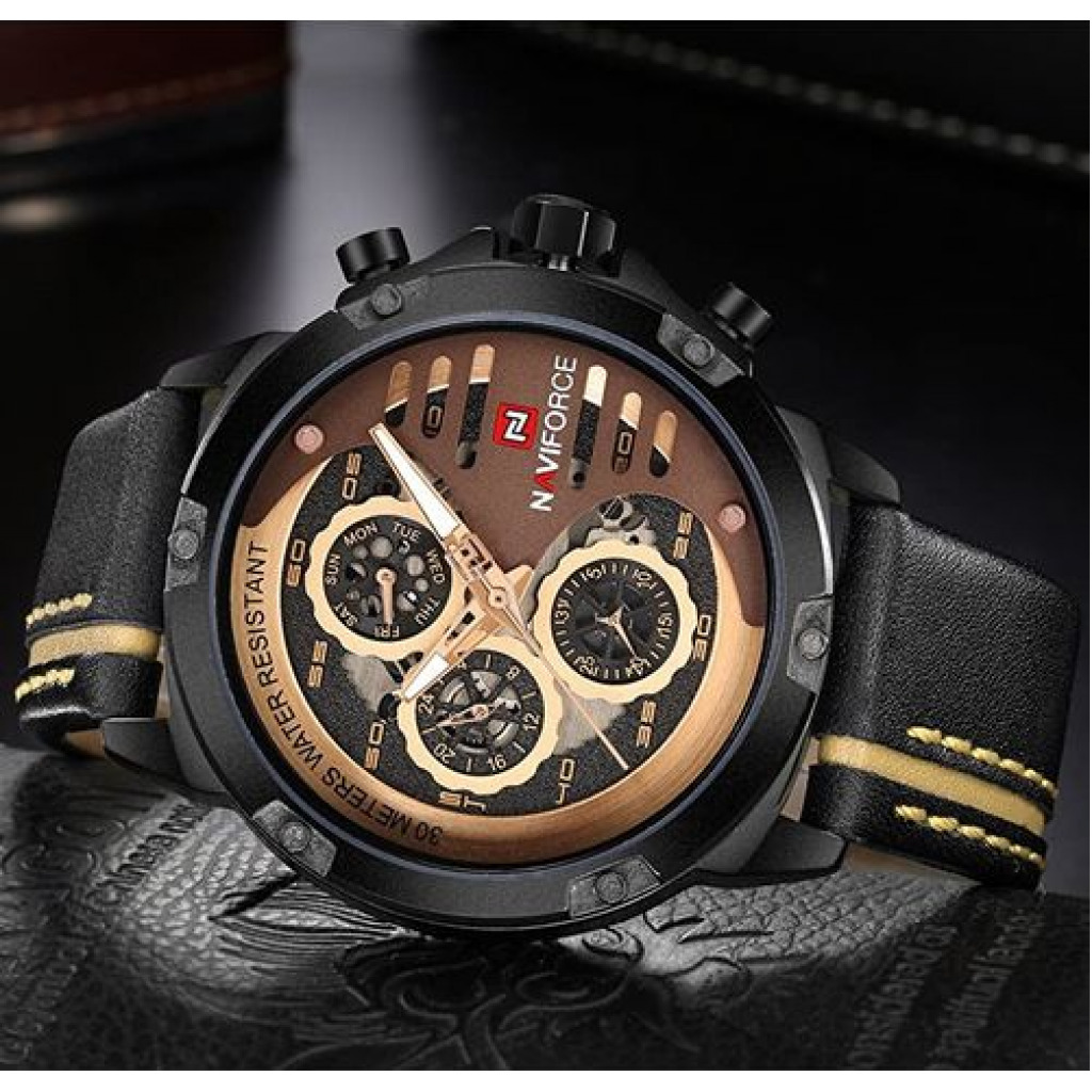 Naviforce Leather Strapped Chronograph Watch - Black