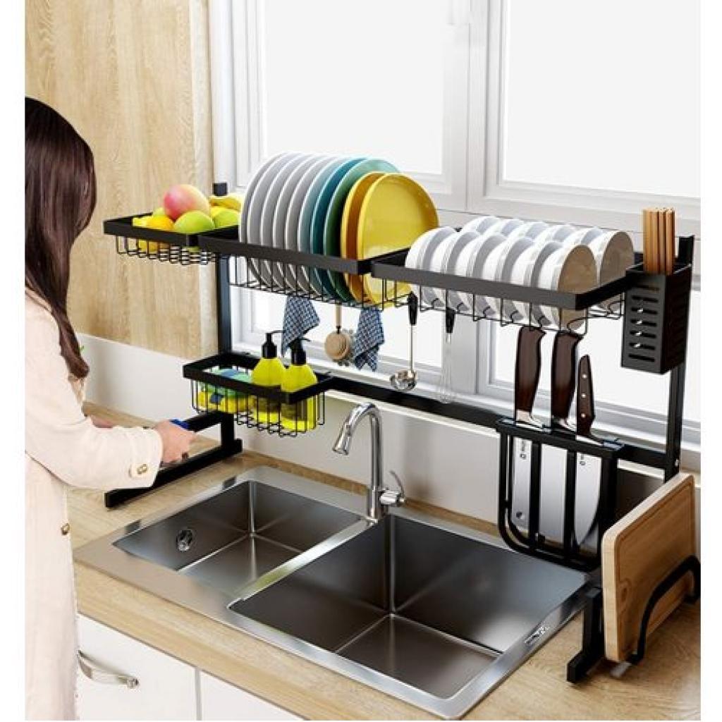 Dish Drying Draining Rack, Over The Sink Display Stand Utensils Storage Organizer -Black