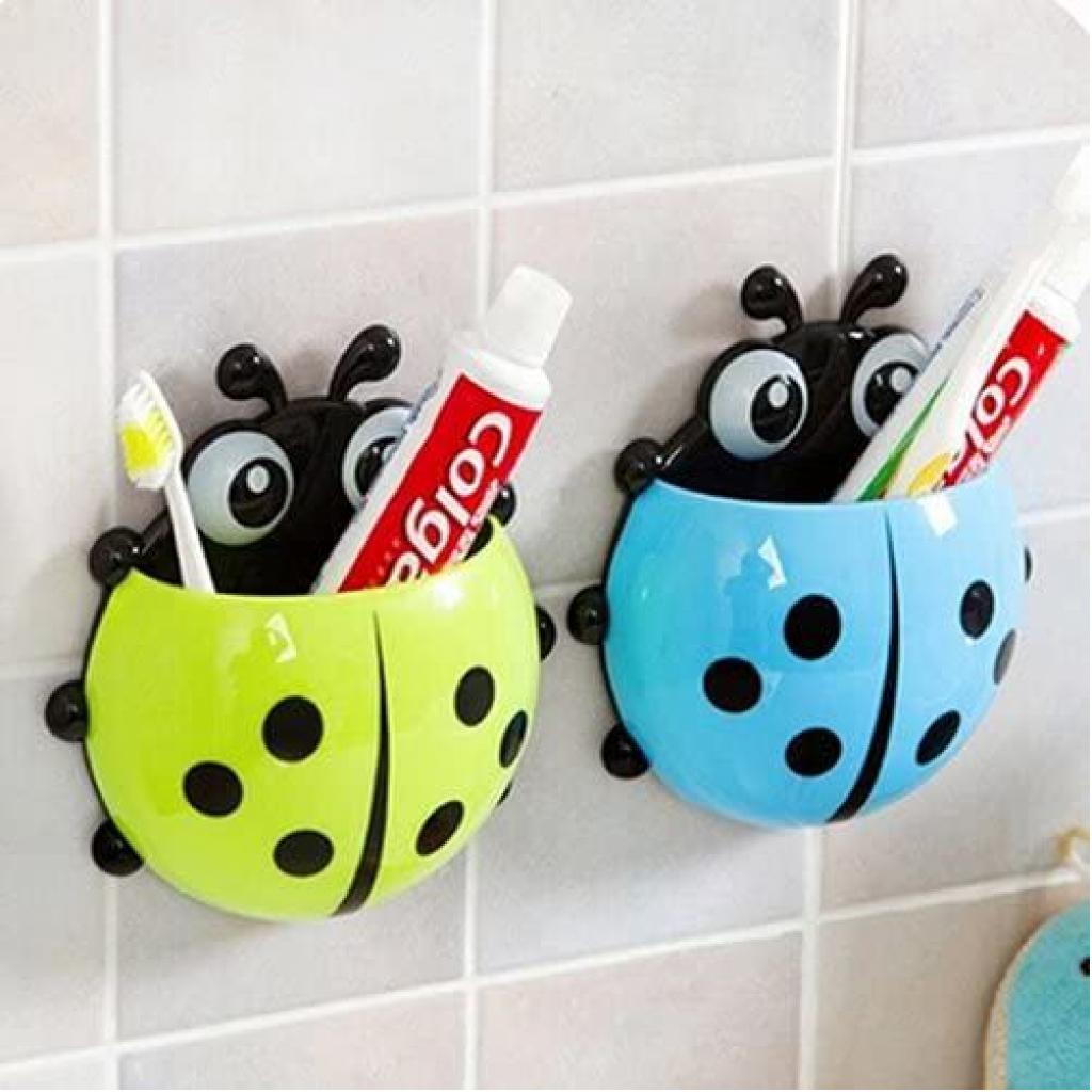 Ladybird Wall Mount Toothbrush Holder Storage Organizer Rack-Green.