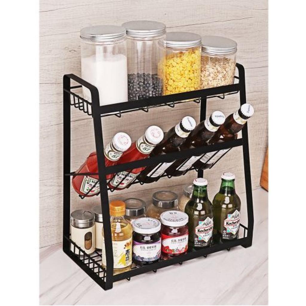 3-Tier Kitchen Spice Rack Condiment Storage Seasoning Pantry Organizer -Black