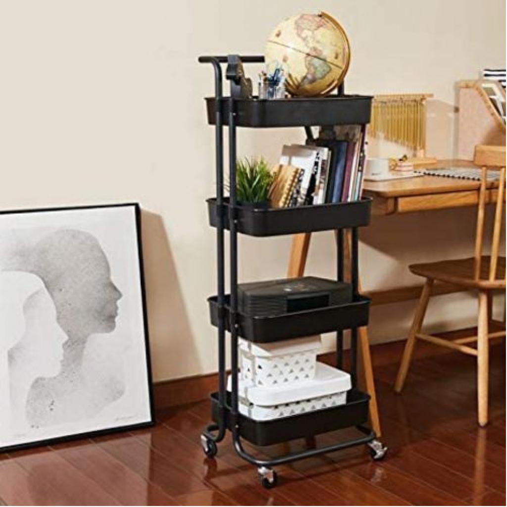 4 Tier Kitchen, Bedroom, Bathroom Storage Rack Basket Trolley Organizer-Black