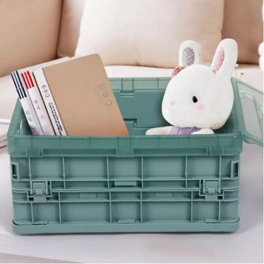 21*15*10cm Plastic Storage Container Basket Stack Foldable Organizer Box -Green