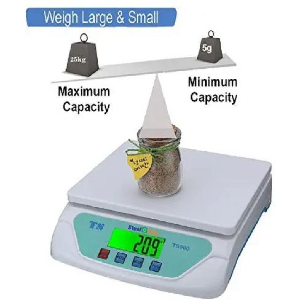 Electronic Digital Compact Kitchen Weighing Scale (25Kg) With Batteries- White