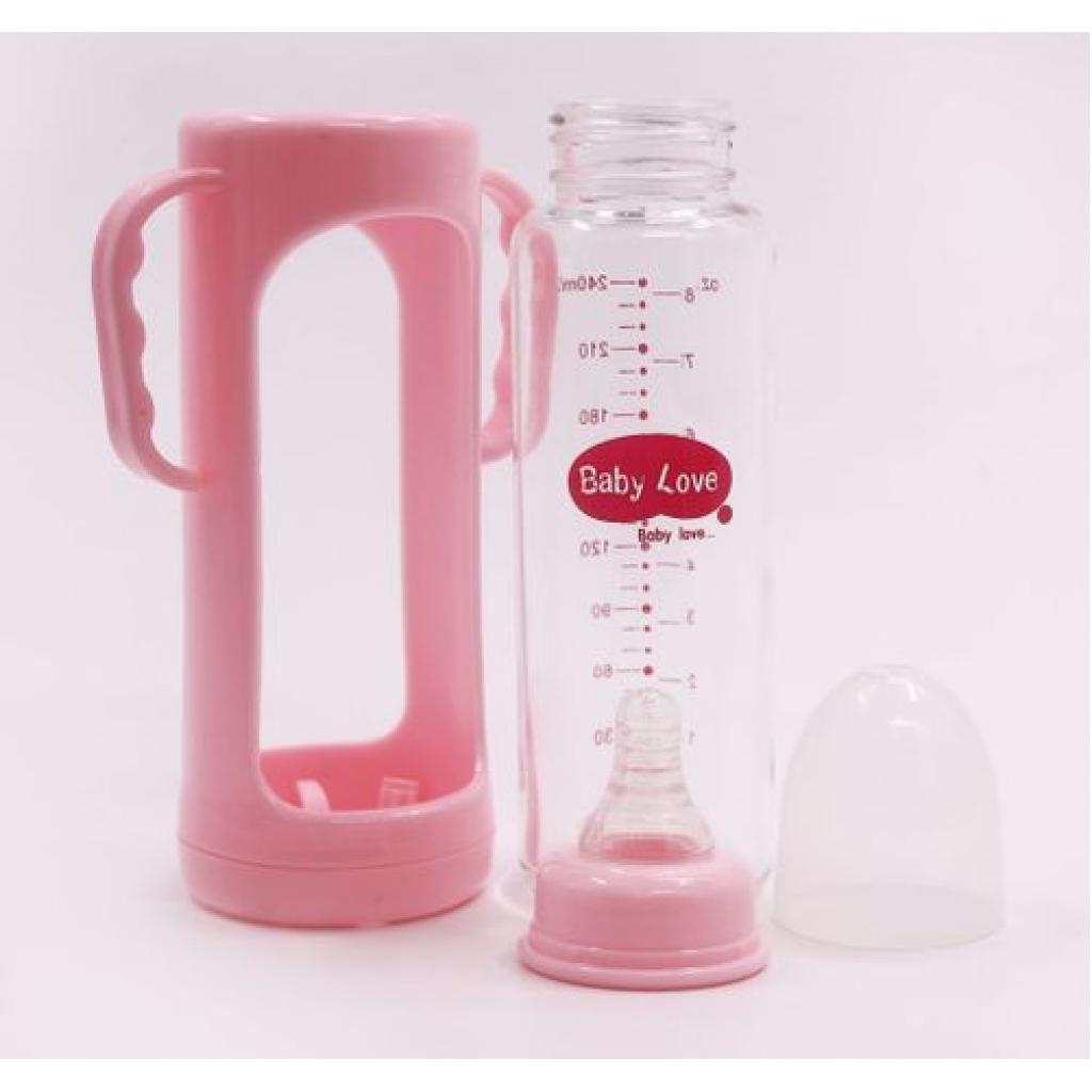 280ml Milk Glass Baby feeding Bottle - Pink