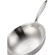 30Cm Stainless Steel Wok Gas Induction Cooker Frying Saucepan, Silver