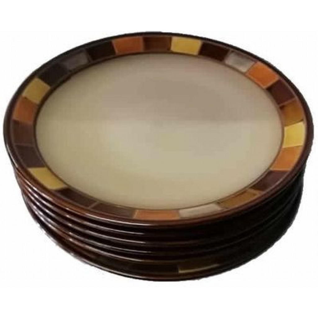 6 Pieces Of Checked Food Serving Dinner Plates, Cream
