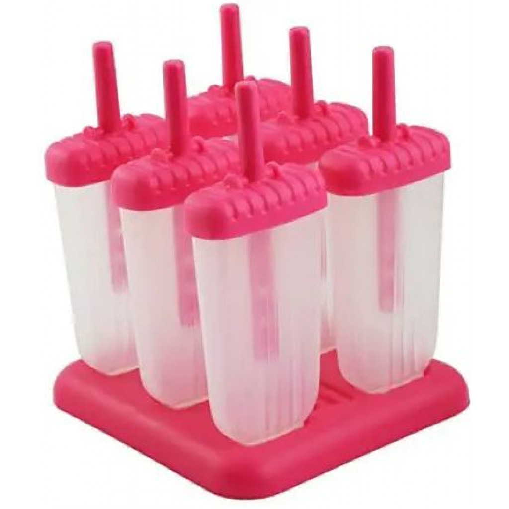 6 Ice Pop Makers, Popsicle Frozen Candy Lolly Ice Cream Moulds Tray- Pink