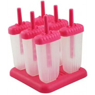 6 Ice Pop Makers, Popsicle Frozen Candy Lolly Ice Cream Moulds Tray- Pink