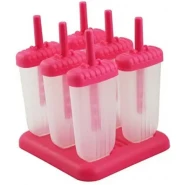 6 Ice Pop Makers, Popsicle Frozen Candy Lolly Ice Cream Moulds Tray- Pink Ice Buckets & Tongs TilyExpress