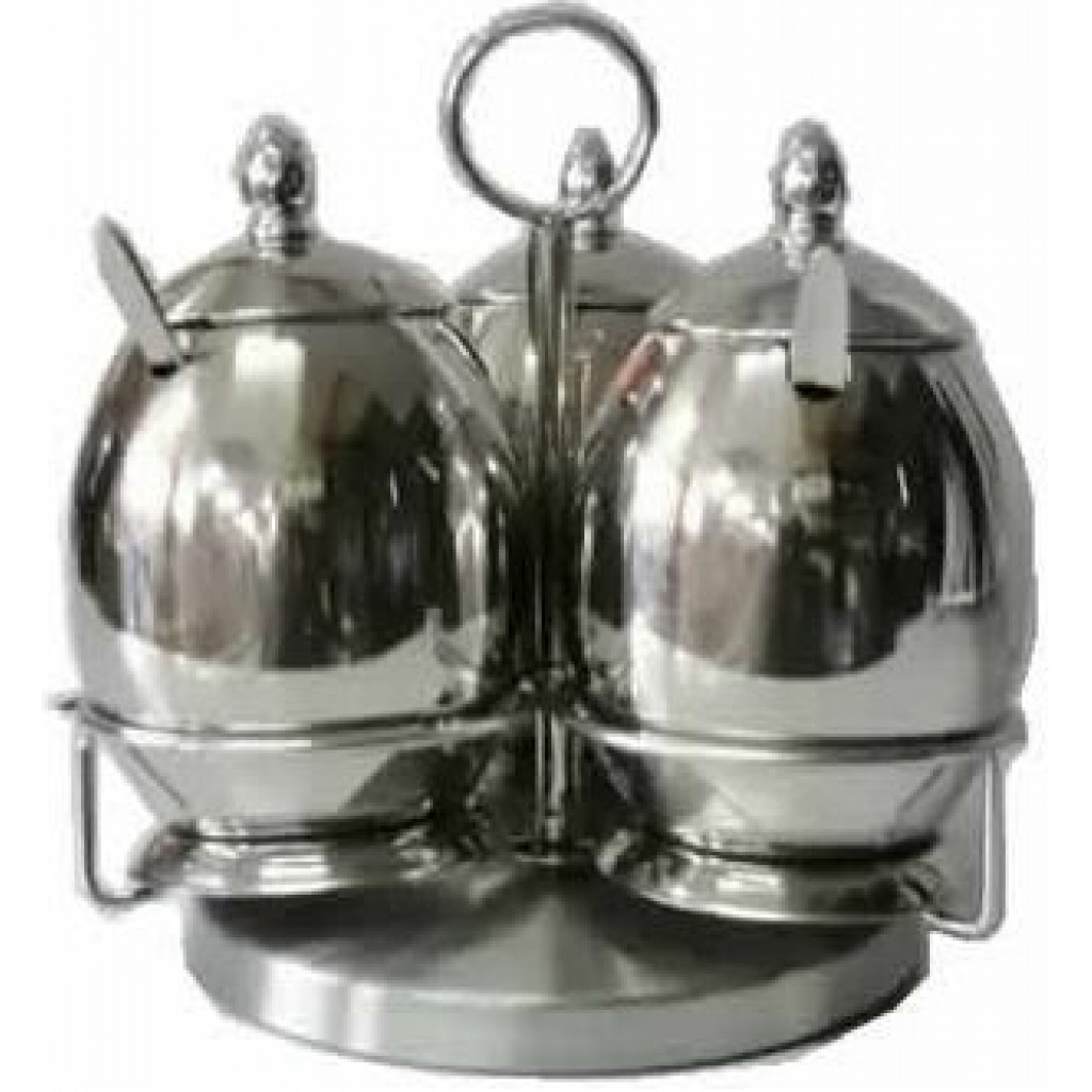 3 Piece Stainless steel Spice Sugar Bowl Canister Storage Tins-Silver