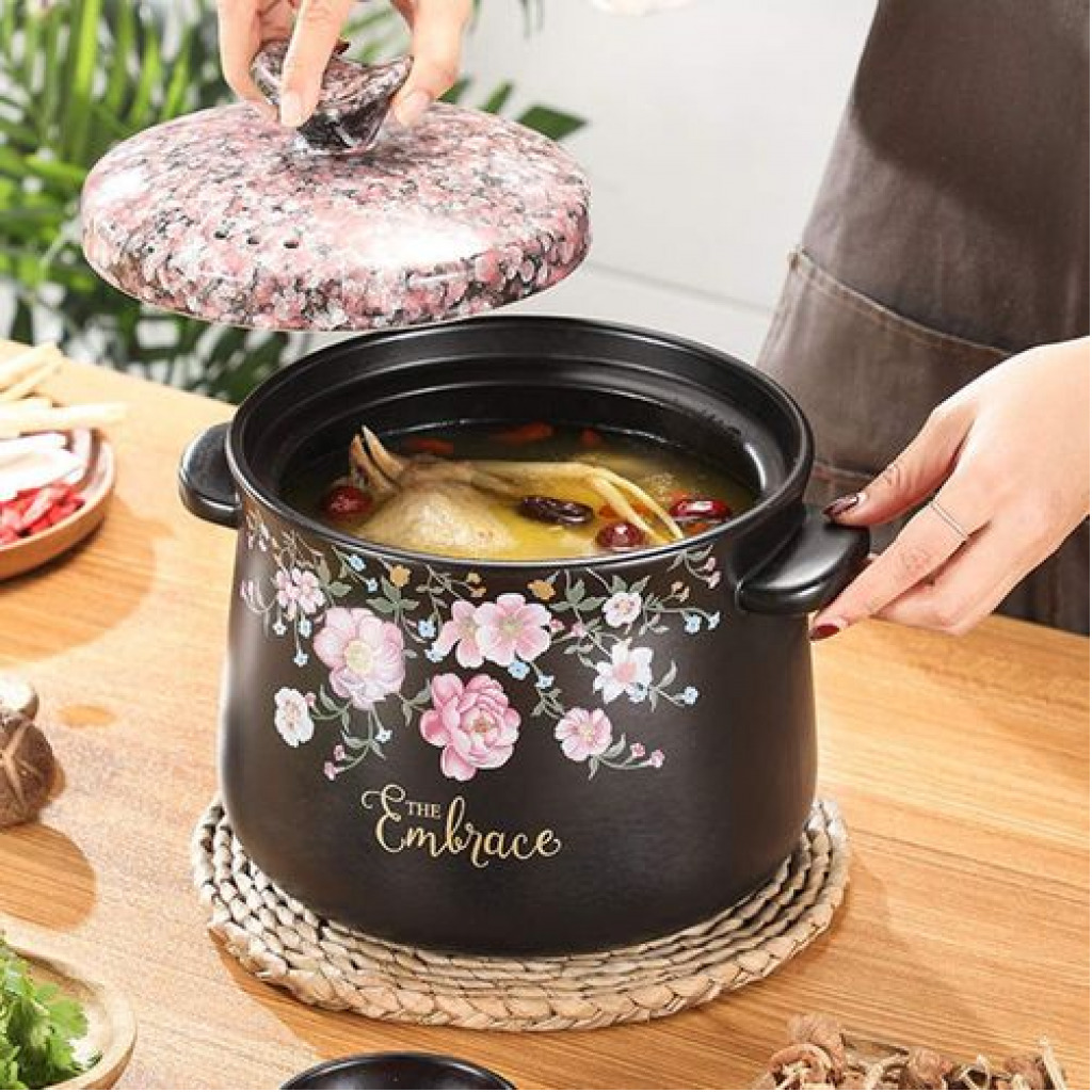 Sonifer 5L Stockpot Dish Casserole Clay Ceramic Earthen Cooking Pot Pan SF-1104 -Black