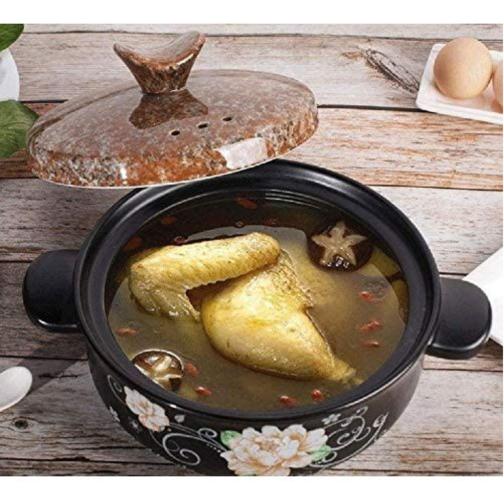 Sonifer 4L Stockpot Dish Casserole Clay Ceramic Earthen Cooking Pot Pan SF-1106 -Black
