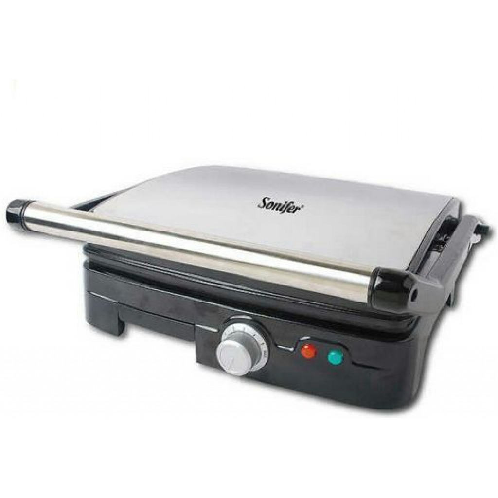 Sonifer Non Stick Plate Mini Electric Contact Barbecue Grill Pan Toaster SF-6058- Black