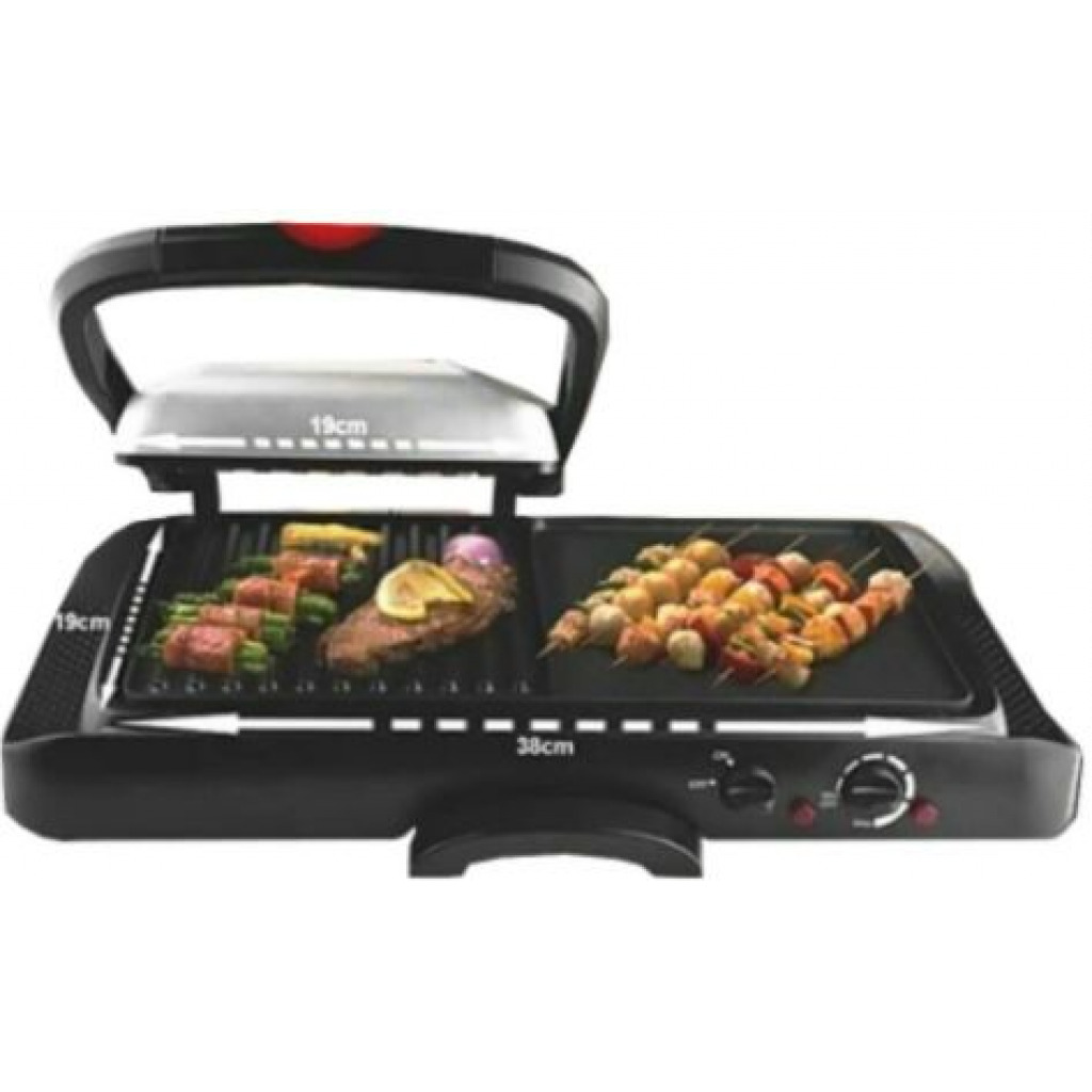 Dsp 2 in1 Dual Side & Griddle Non-Stick Electric BBQ Grill Press Frying Pan KB1050 - Black