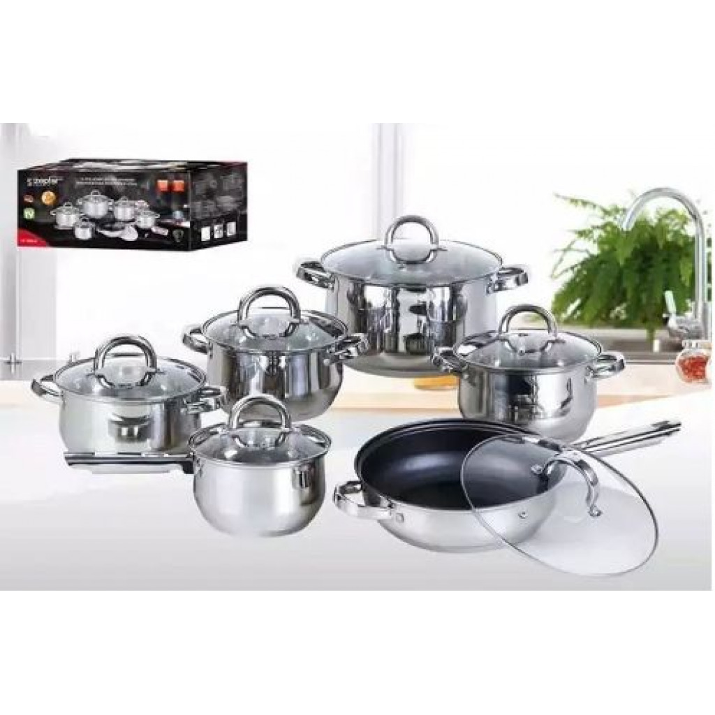 12 Pieces Heavy Stainless Steel Saucepans Cookware Pots, Silver