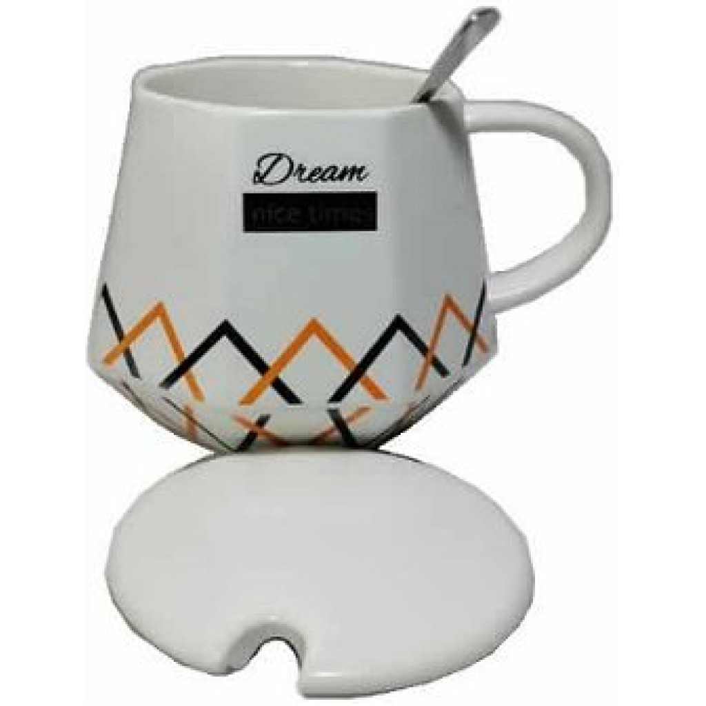 Portable Breakfast Coffee Mug, Tea Cup Gift Set -Cream