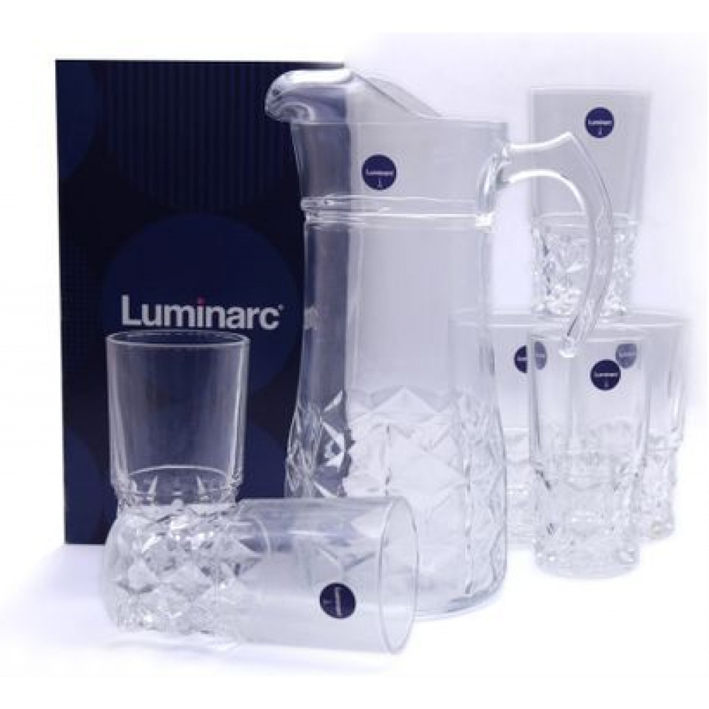 Luminarc 6 Pieces Of Juice Glasses And 1Piece Jug Water Set Cups-Colorless