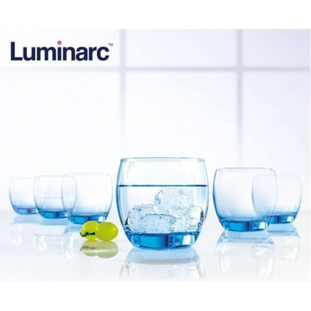 Luminarc 6 Pieces Of Oval Water Juice Drinking Glasses Cups -Blue