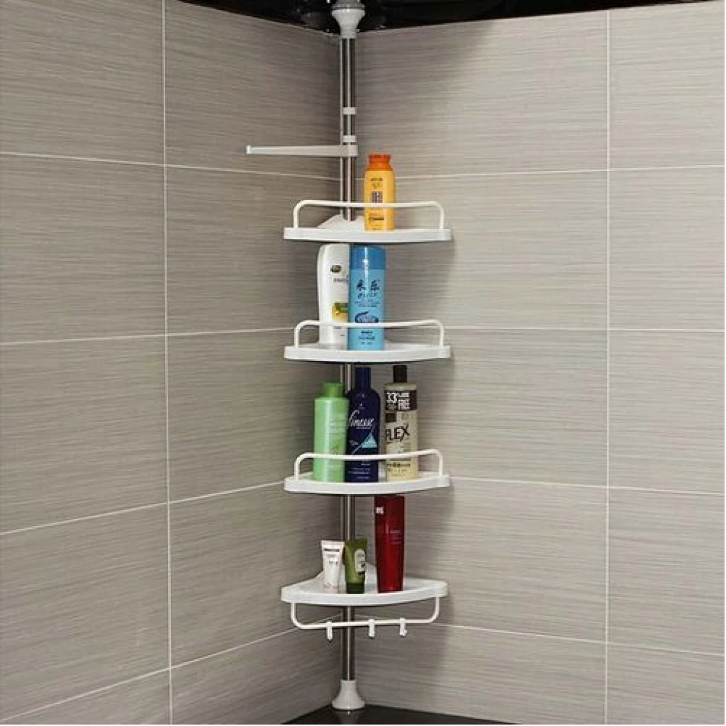 Adjustable Multi Corner Shelf Bathroom Organizer Storage Rack -White