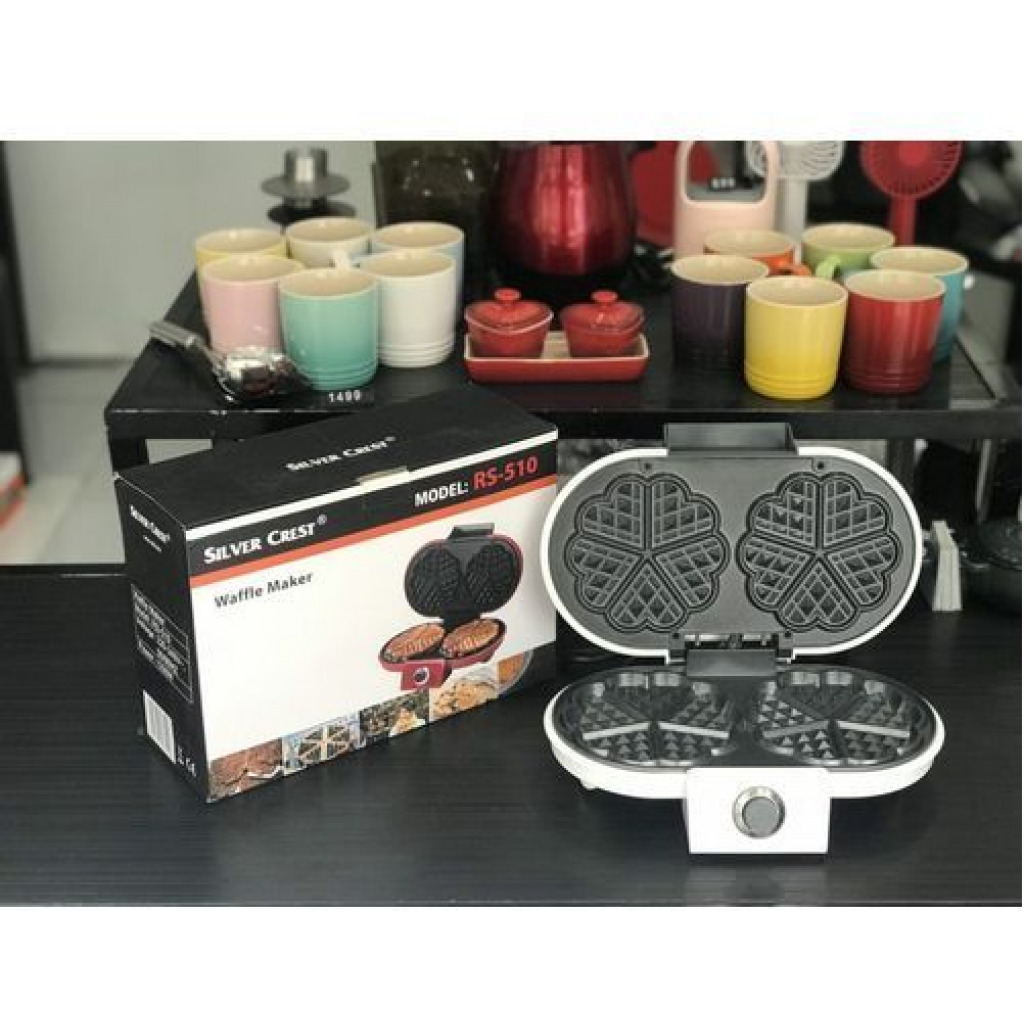 Silver Crest Double Waffle Maker With Mini Heart-Shaped Waffles Grill -White