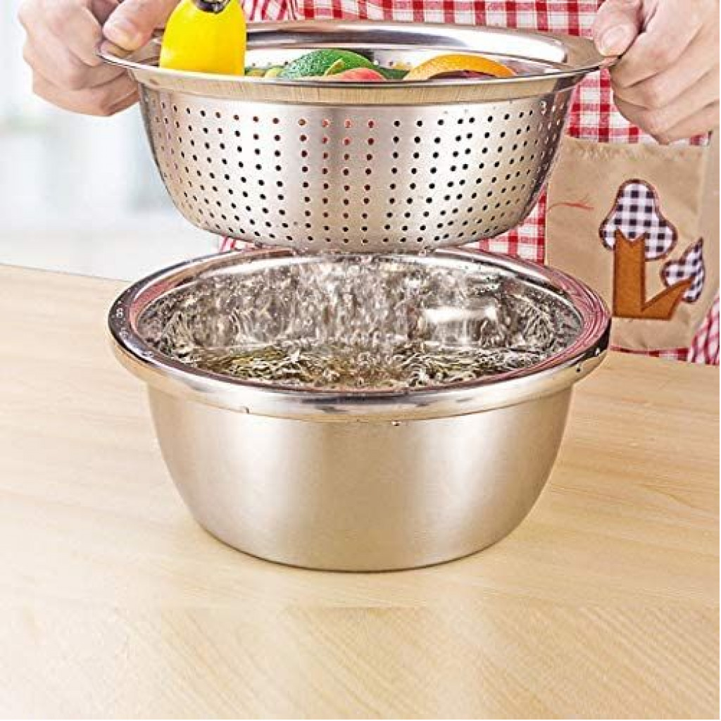 32Cm Rice, Vegetable Washing Strainer/Colander- Silver