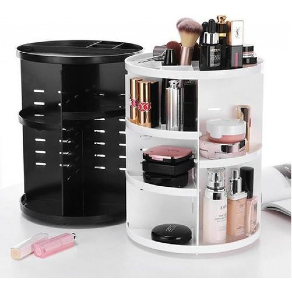 Rotating Adjustable Acrylic Cosmetic Jewelry Makeup Organizer Storage Box- Black