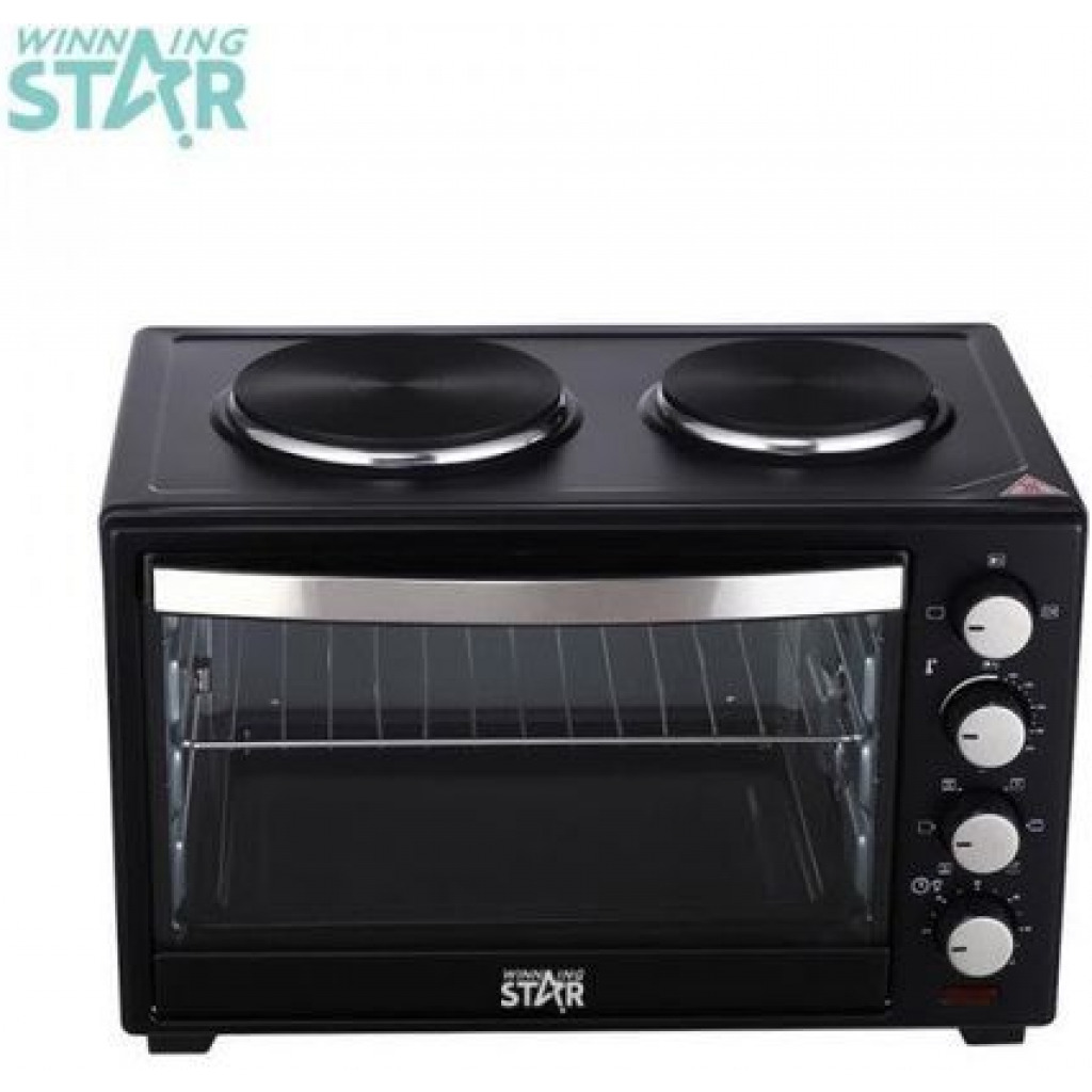 Winningstar 40 Litres Electric Oven Cooker With 2 Hot Plates- Black