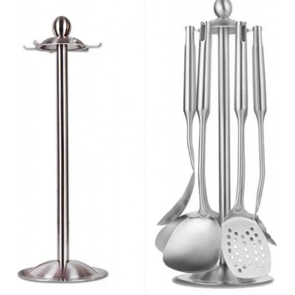 6 Hooks Kitchen Serving Spoon Holder Ladle Stand Tool Storage Organizer, Silver Kitchen Storage & Organization Accessories TilyExpress 7
