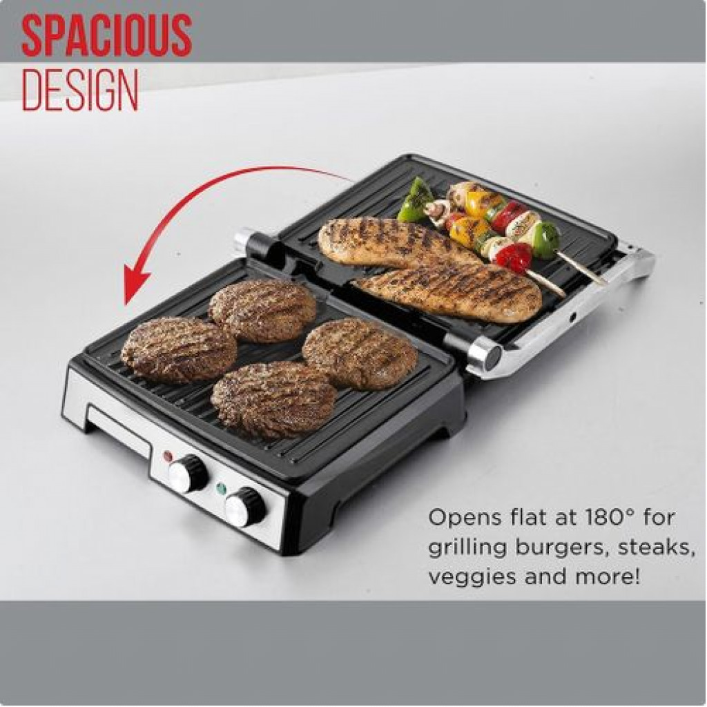 AVINAS 180 Degree Panini BBQ Grill / Sandwich Maker Press Machine- Silver