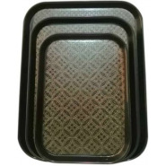 3 Pieces Of Rubber Non-slip Serving Trays Platters, Black
