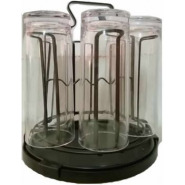 Round 6 Glasses, Cups Holder Stand Storage Organizer Draining Rack-Brown