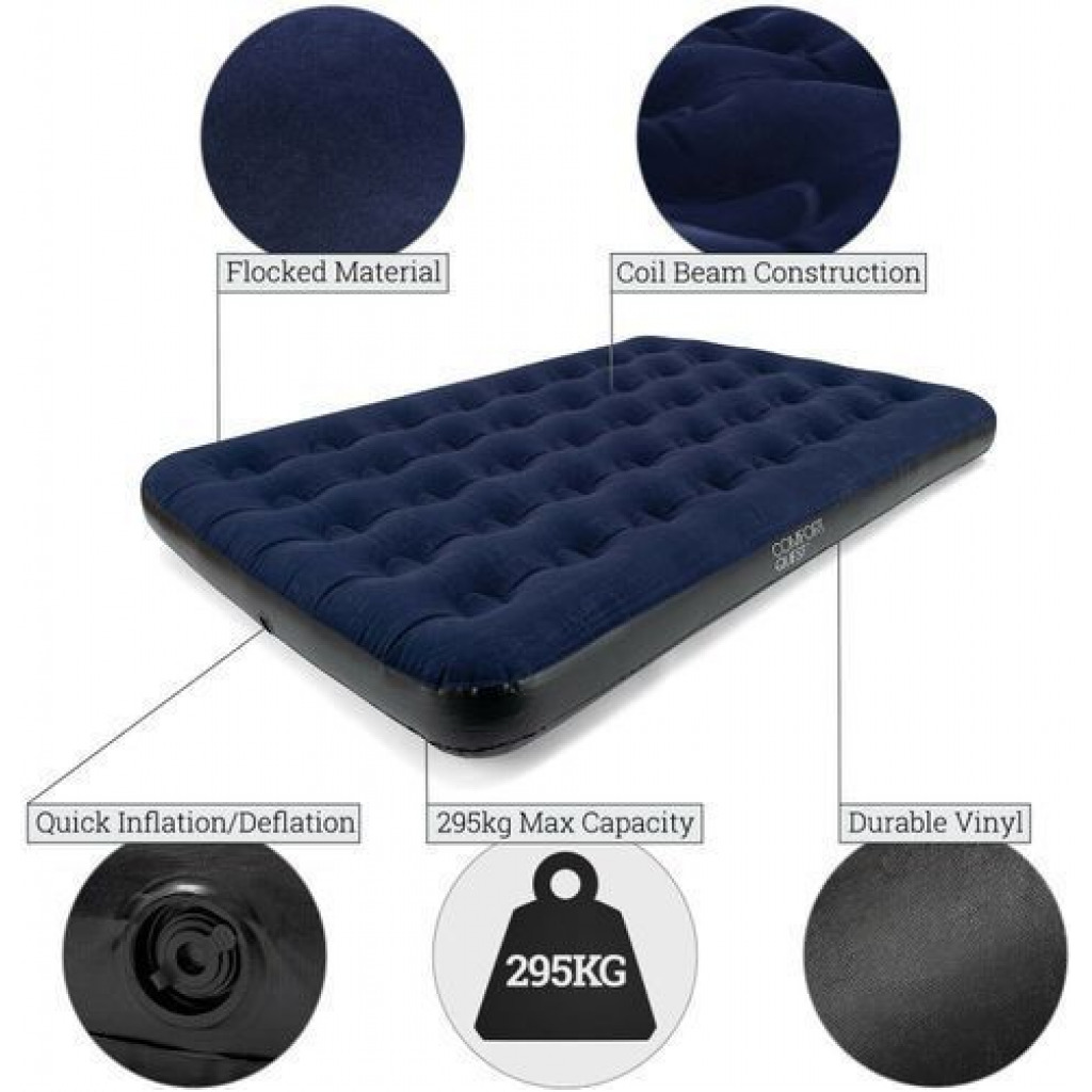 Intex Comfort Quest 5x6 Double Air Bed Inflatable Camping Mattress - Navy Blue