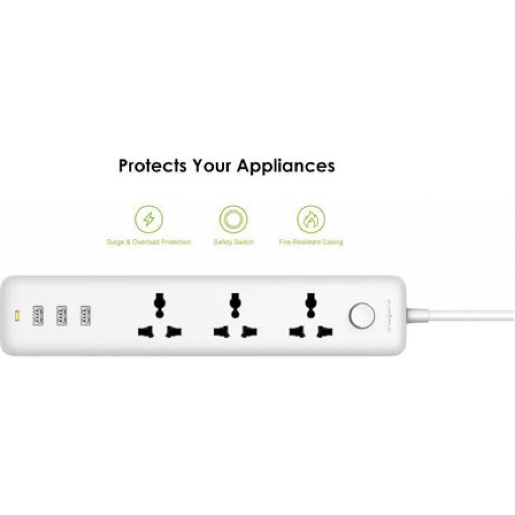 Oraimo Power Hub 3 Ac Outlets With 3 Usb Ports 1.8meter Extension Cable - White