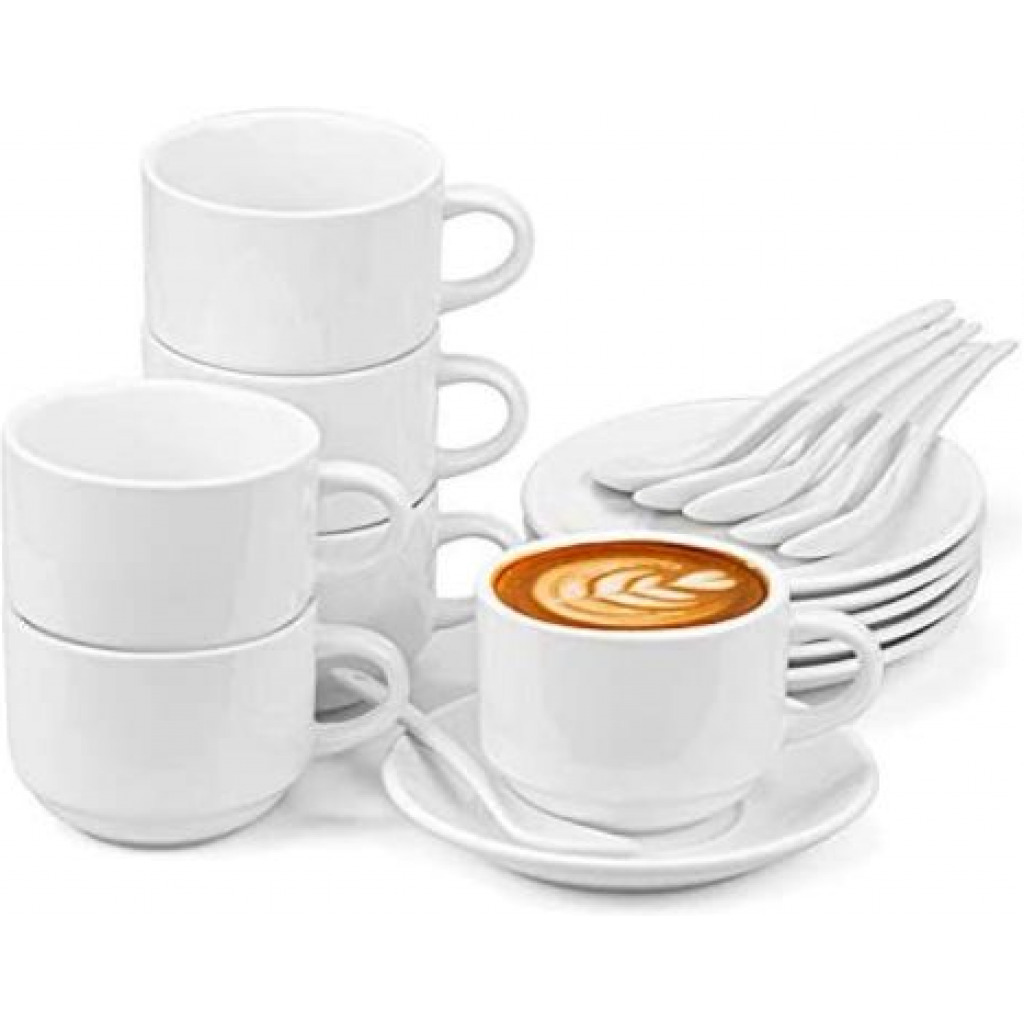 Restaurants And Office 6 Piece Cups And 6 Saucers - White