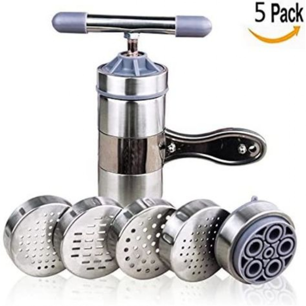 Kitchen Steel Noodle Maker Manual Spaghetti Pasta Press Machine- Silver