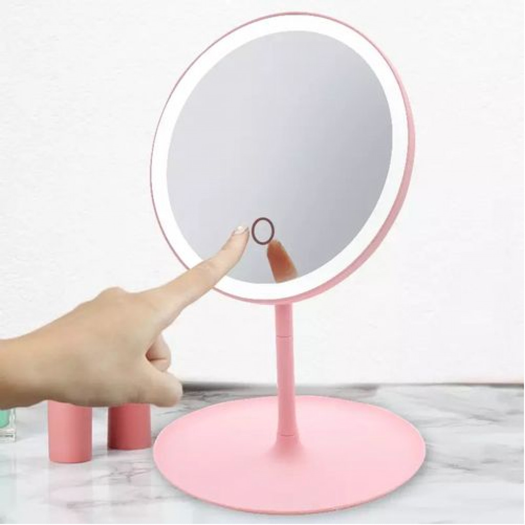 Rechargeable LED Touch Screen Cosmetic Makeup Mirror With Vanity Lamp Lights -White