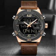 Naviforce Waterproof Digital And Analog Watch - Brown