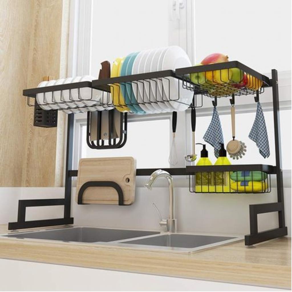 Dish Drying Draining Rack, Over The Sink Display Stand Utensils Storage Organizer -Black